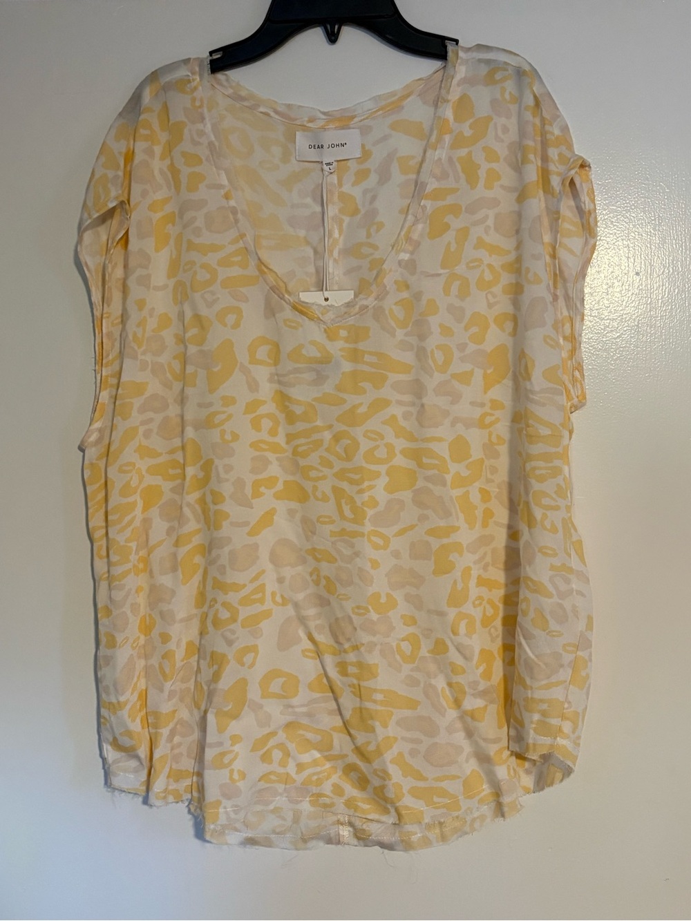 Dear John Yellow and Cream Leopard Print V-Neck Blouse